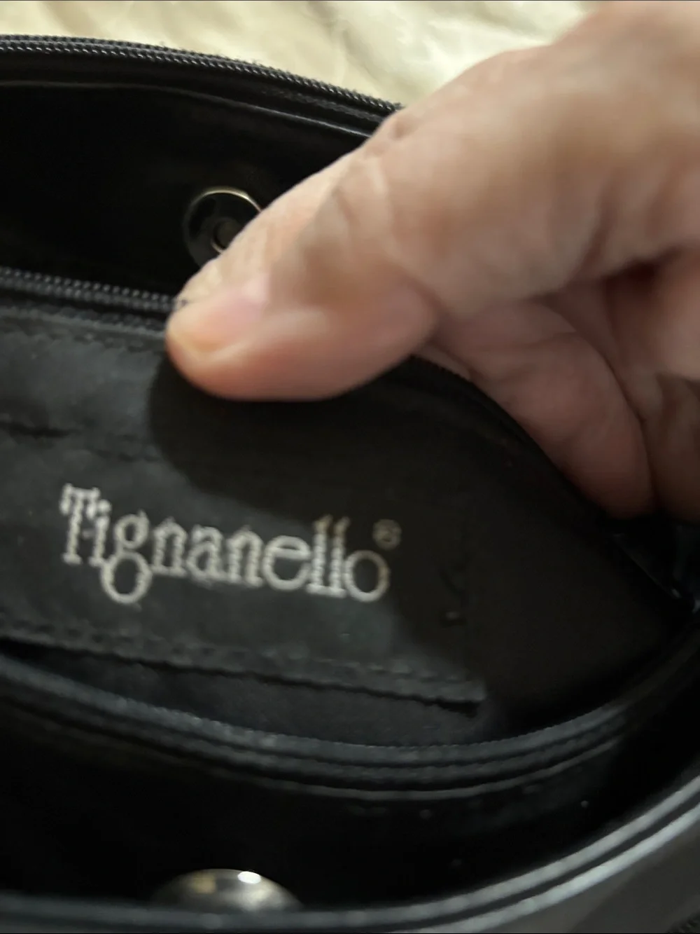 Tignanello Black Leather Crossbody Messenger Bag